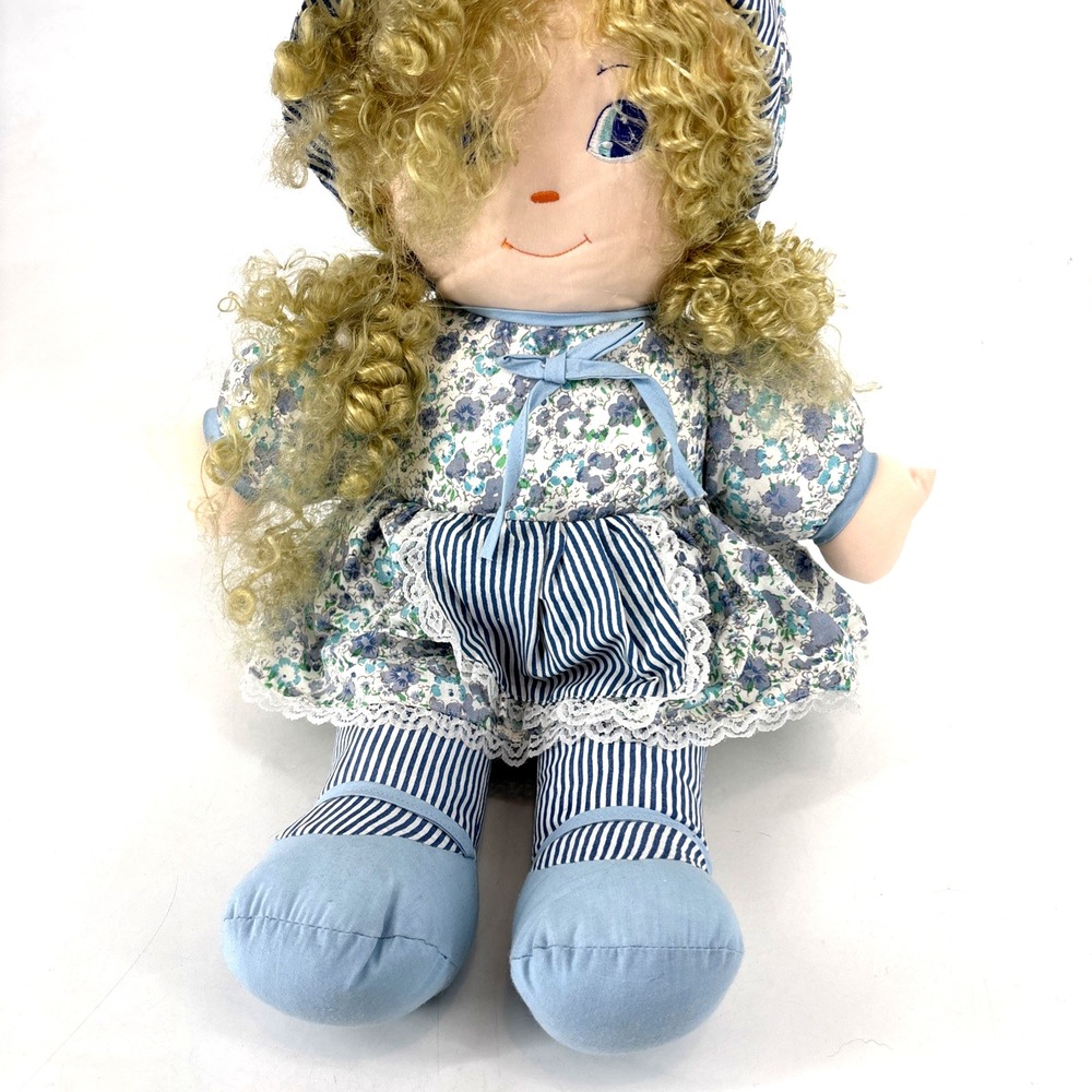 Cuddle Wit Cloth Rag Baby Doll Blonde Curly‎ Hair Blue Eyes Girl 18" Plush HTF